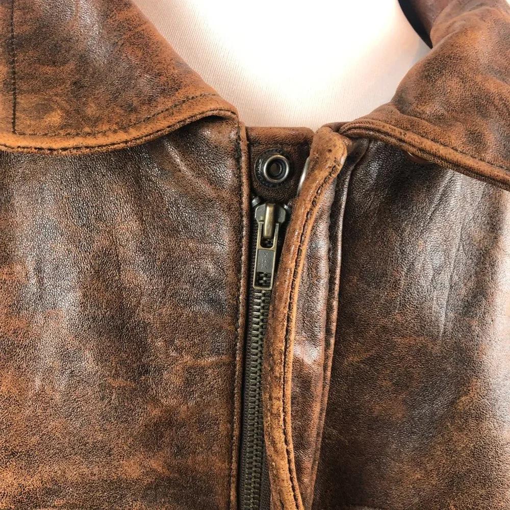 Pioneer Wear Distressed Men's Bomber Style Brown Lamb Leather Jacket Size 44 - Picture 4 of 16